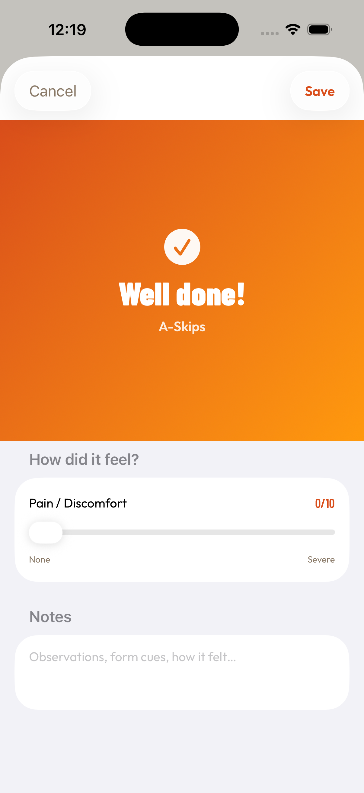 Well done: completion celebration and logging